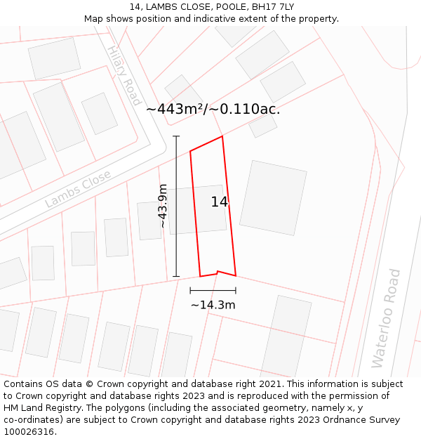 14, LAMBS CLOSE, POOLE, BH17 7LY: Plot and title map