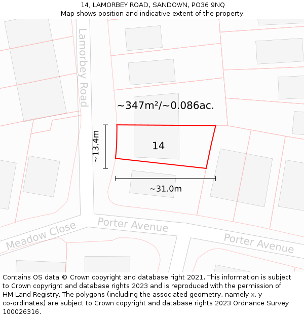 14, LAMORBEY ROAD, SANDOWN, PO36 9NQ: Plot and title map