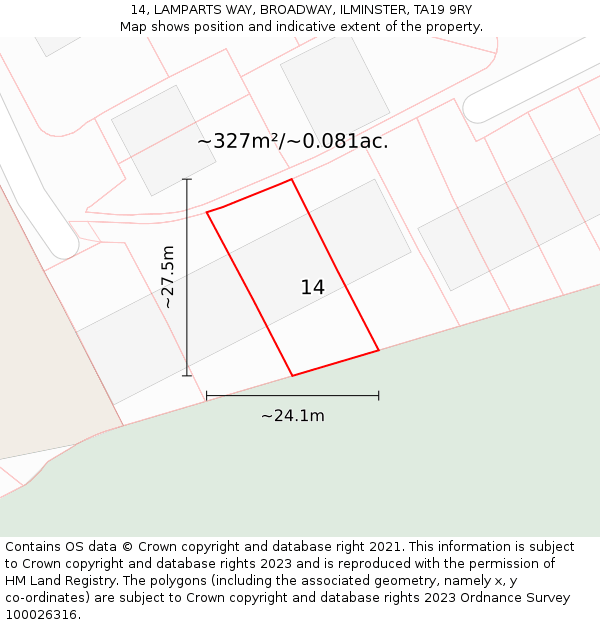 14, LAMPARTS WAY, BROADWAY, ILMINSTER, TA19 9RY: Plot and title map