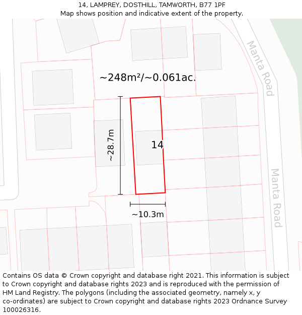 14, LAMPREY, DOSTHILL, TAMWORTH, B77 1PF: Plot and title map