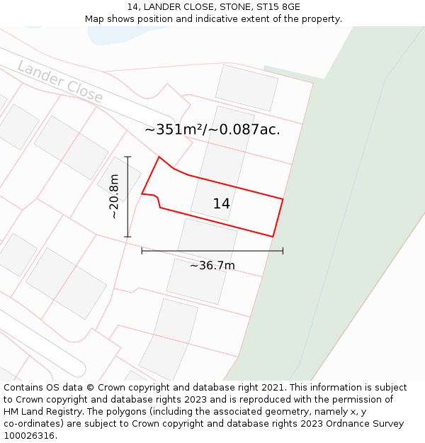 14, LANDER CLOSE, STONE, ST15 8GE: Plot and title map