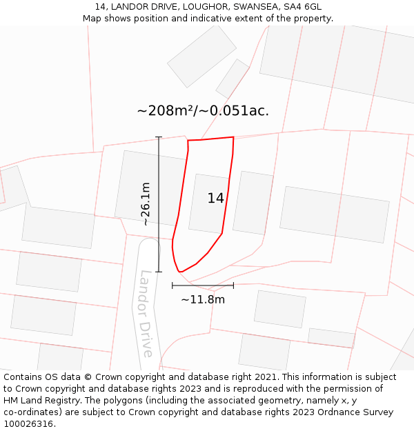 14, LANDOR DRIVE, LOUGHOR, SWANSEA, SA4 6GL: Plot and title map
