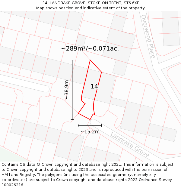 14, LANDRAKE GROVE, STOKE-ON-TRENT, ST6 6XE: Plot and title map