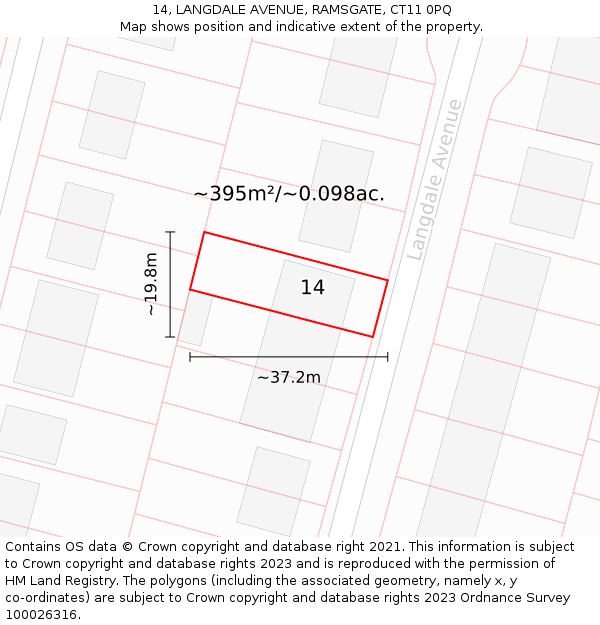 14, LANGDALE AVENUE, RAMSGATE, CT11 0PQ: Plot and title map