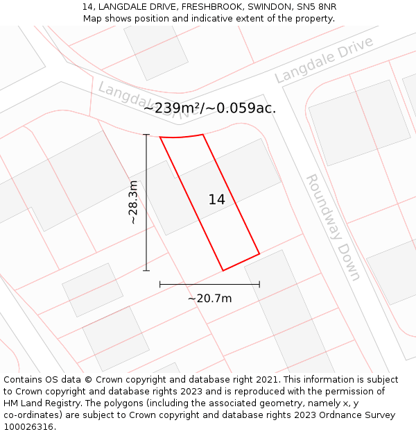 14, LANGDALE DRIVE, FRESHBROOK, SWINDON, SN5 8NR: Plot and title map