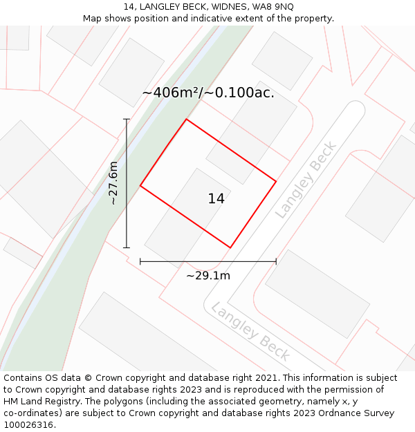 14, LANGLEY BECK, WIDNES, WA8 9NQ: Plot and title map