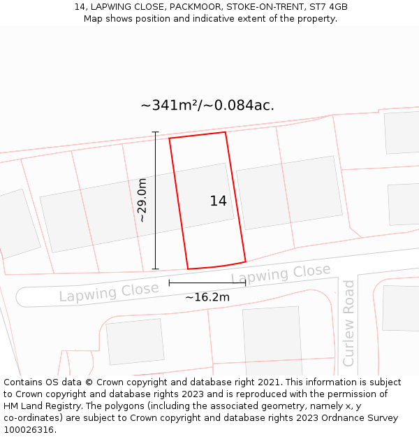 14, LAPWING CLOSE, PACKMOOR, STOKE-ON-TRENT, ST7 4GB: Plot and title map