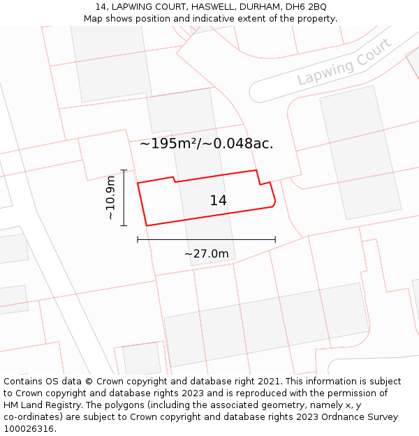 14, LAPWING COURT, HASWELL, DURHAM, DH6 2BQ: Plot and title map