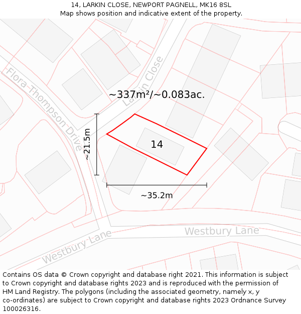 14, LARKIN CLOSE, NEWPORT PAGNELL, MK16 8SL: Plot and title map