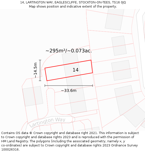 14, LARTINGTON WAY, EAGLESCLIFFE, STOCKTON-ON-TEES, TS16 0JQ: Plot and title map