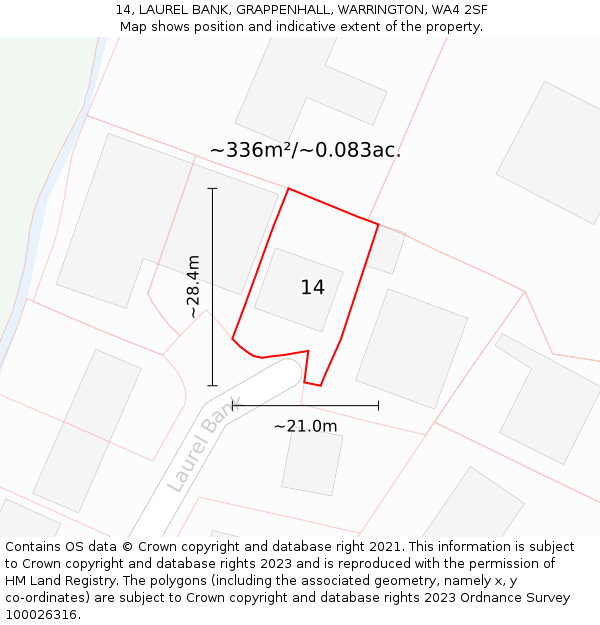 14, LAUREL BANK, GRAPPENHALL, WARRINGTON, WA4 2SF: Plot and title map