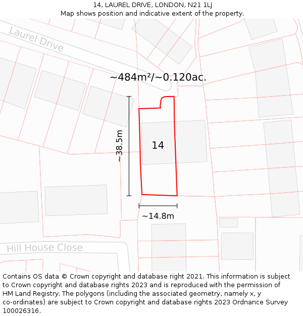 14, LAUREL DRIVE, LONDON, N21 1LJ: Plot and title map