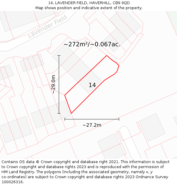 14, LAVENDER FIELD, HAVERHILL, CB9 9QD: Plot and title map