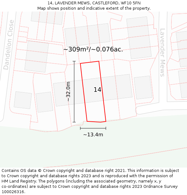 14, LAVENDER MEWS, CASTLEFORD, WF10 5FN: Plot and title map