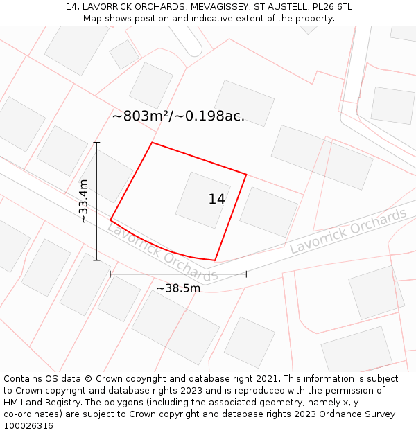 14, LAVORRICK ORCHARDS, MEVAGISSEY, ST AUSTELL, PL26 6TL: Plot and title map