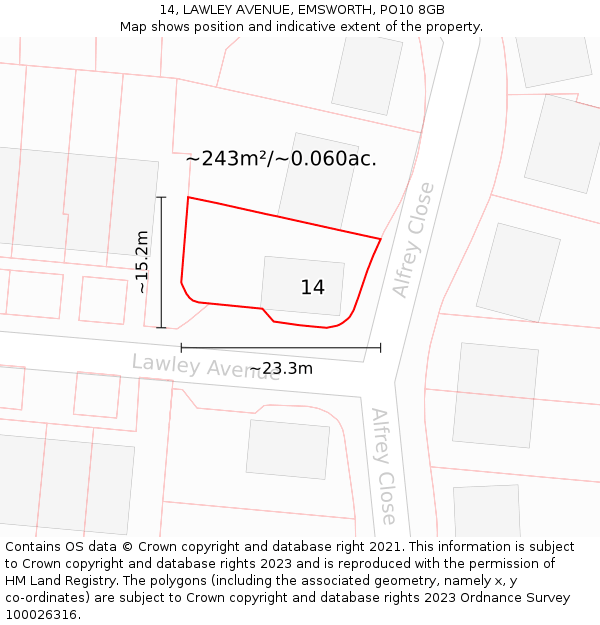 14, LAWLEY AVENUE, EMSWORTH, PO10 8GB: Plot and title map