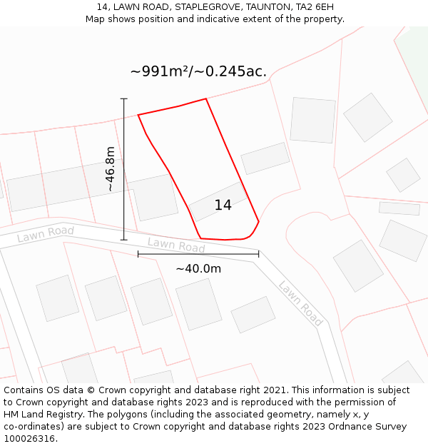 14, LAWN ROAD, STAPLEGROVE, TAUNTON, TA2 6EH: Plot and title map