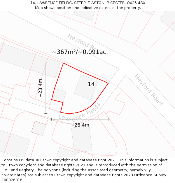 14, LAWRENCE FIELDS, STEEPLE ASTON, BICESTER, OX25 4SX: Plot and title map