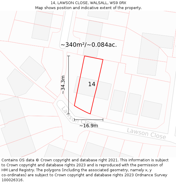 14, LAWSON CLOSE, WALSALL, WS9 0RX: Plot and title map