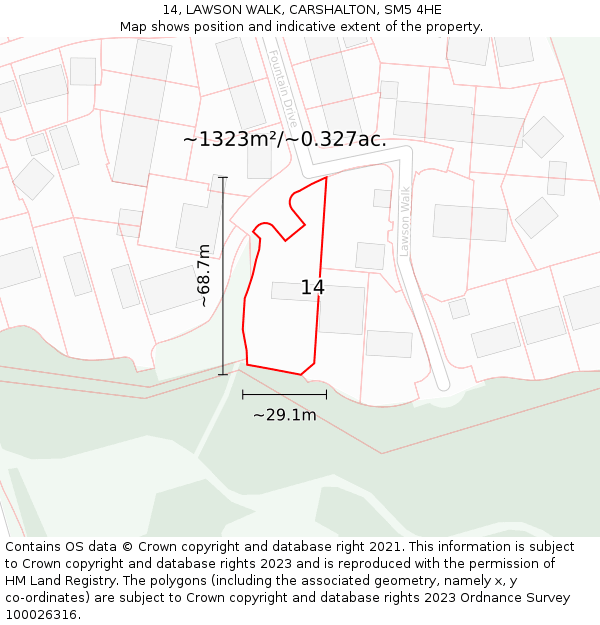 14, LAWSON WALK, CARSHALTON, SM5 4HE: Plot and title map