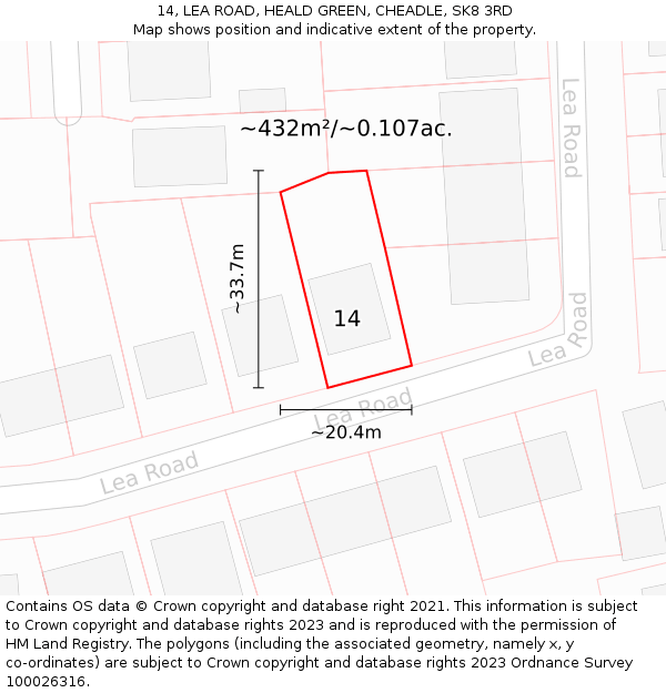 14, LEA ROAD, HEALD GREEN, CHEADLE, SK8 3RD: Plot and title map