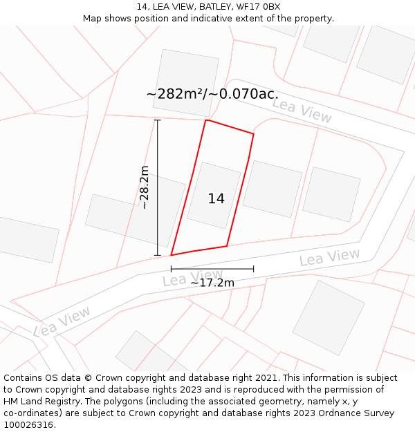 14, LEA VIEW, BATLEY, WF17 0BX: Plot and title map