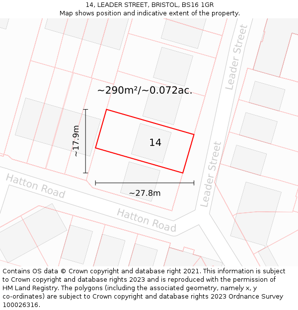 14, LEADER STREET, BRISTOL, BS16 1GR: Plot and title map