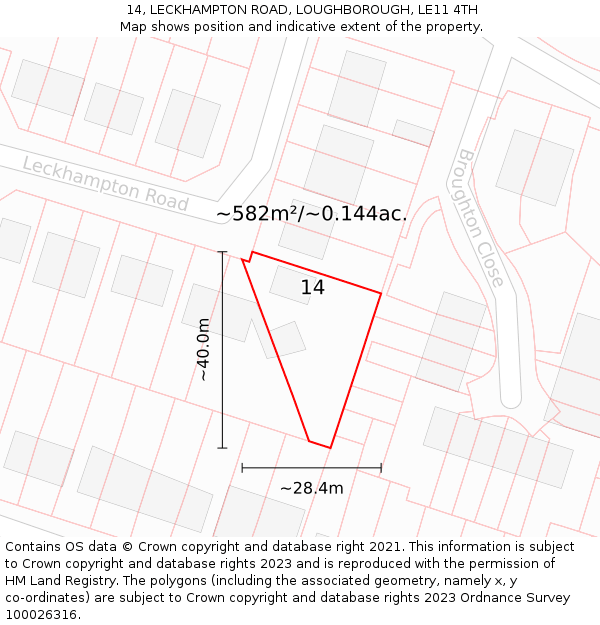 14, LECKHAMPTON ROAD, LOUGHBOROUGH, LE11 4TH: Plot and title map