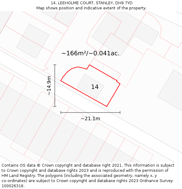 14, LEEHOLME COURT, STANLEY, DH9 7YD: Plot and title map