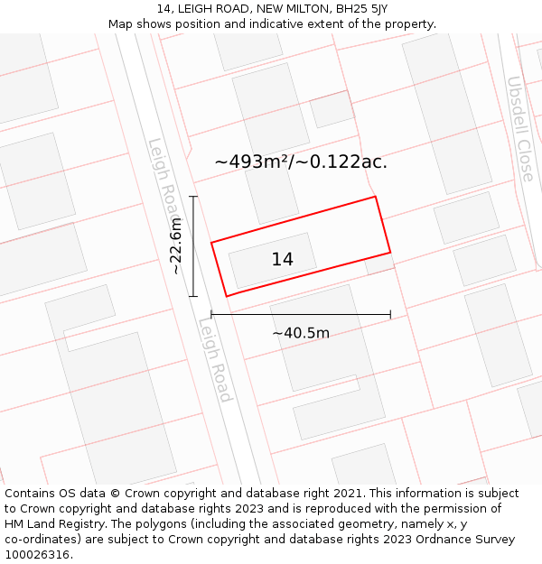 14, LEIGH ROAD, NEW MILTON, BH25 5JY: Plot and title map