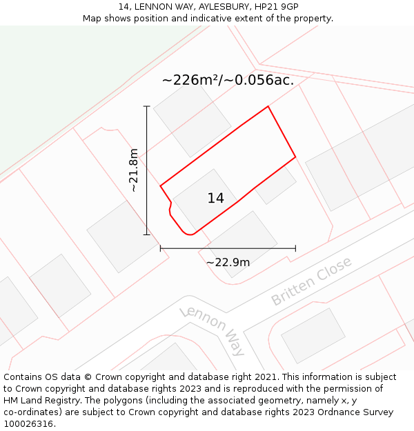 14, LENNON WAY, AYLESBURY, HP21 9GP: Plot and title map