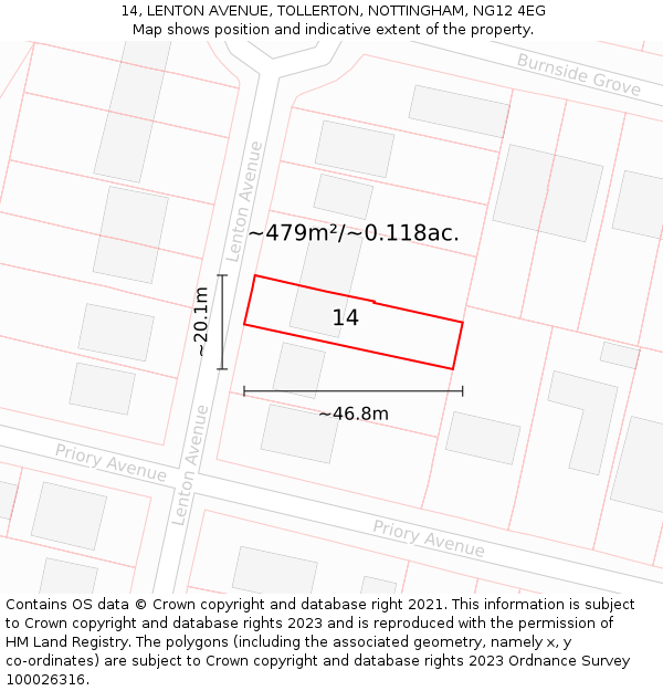 14, LENTON AVENUE, TOLLERTON, NOTTINGHAM, NG12 4EG: Plot and title map