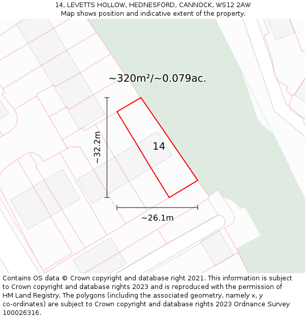 14, LEVETTS HOLLOW, HEDNESFORD, CANNOCK, WS12 2AW: Plot and title map