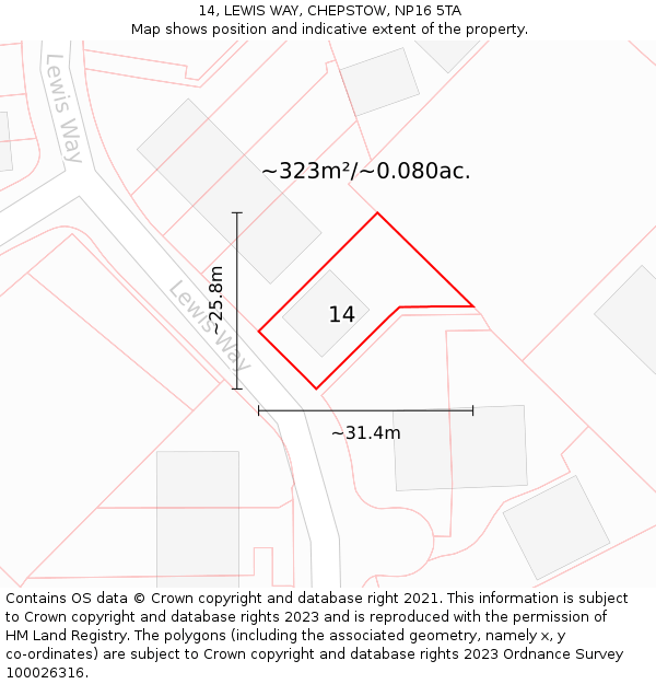 14, LEWIS WAY, CHEPSTOW, NP16 5TA: Plot and title map