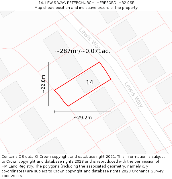 14, LEWIS WAY, PETERCHURCH, HEREFORD, HR2 0SE: Plot and title map