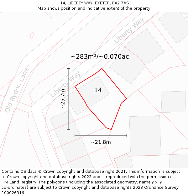 14, LIBERTY WAY, EXETER, EX2 7AS: Plot and title map