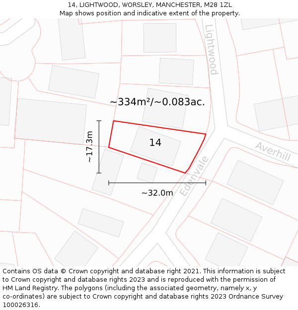 14, LIGHTWOOD, WORSLEY, MANCHESTER, M28 1ZL: Plot and title map