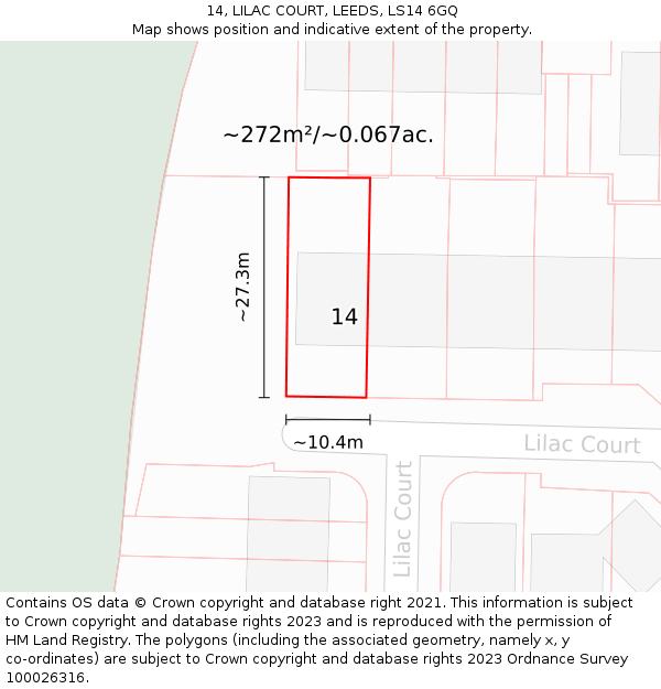 14, LILAC COURT, LEEDS, LS14 6GQ: Plot and title map