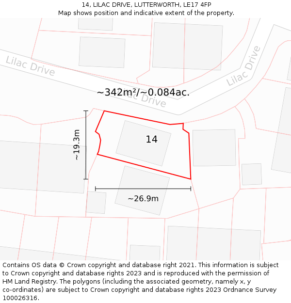 14, LILAC DRIVE, LUTTERWORTH, LE17 4FP: Plot and title map