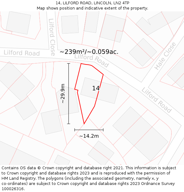 14, LILFORD ROAD, LINCOLN, LN2 4TP: Plot and title map