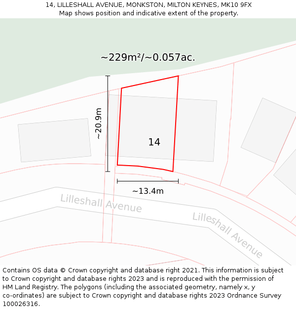 14, LILLESHALL AVENUE, MONKSTON, MILTON KEYNES, MK10 9FX: Plot and title map