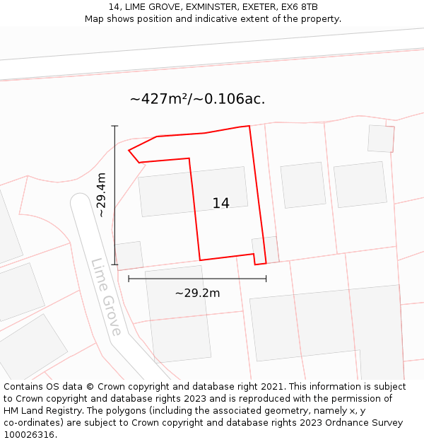 14, LIME GROVE, EXMINSTER, EXETER, EX6 8TB: Plot and title map