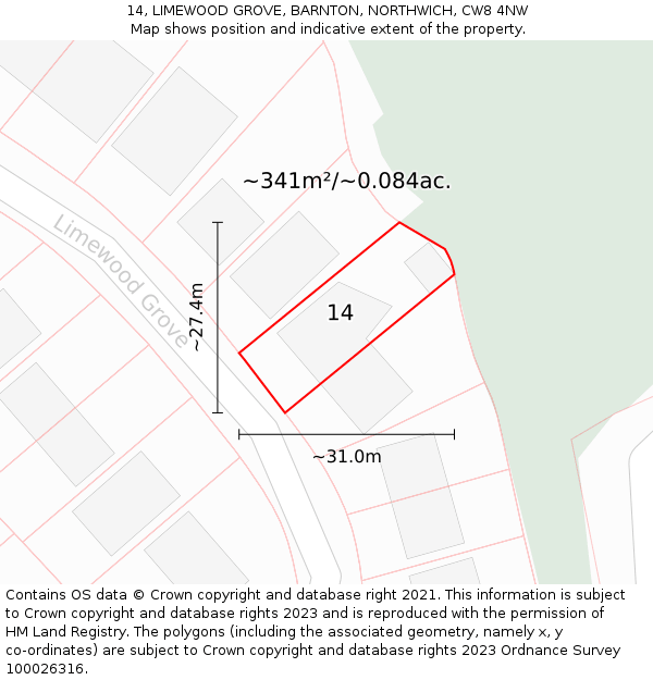 14, LIMEWOOD GROVE, BARNTON, NORTHWICH, CW8 4NW: Plot and title map