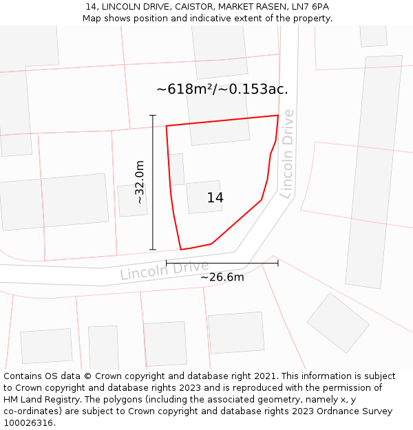 14, LINCOLN DRIVE, CAISTOR, MARKET RASEN, LN7 6PA: Plot and title map