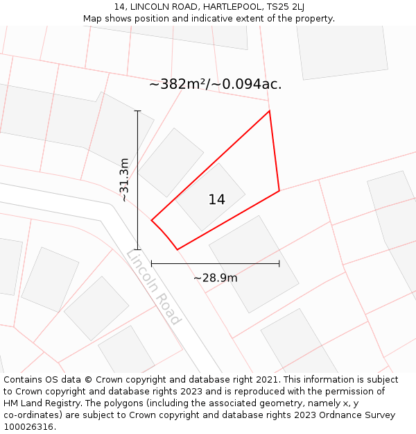 14, LINCOLN ROAD, HARTLEPOOL, TS25 2LJ: Plot and title map