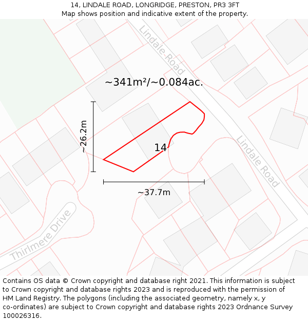 14, LINDALE ROAD, LONGRIDGE, PRESTON, PR3 3FT: Plot and title map