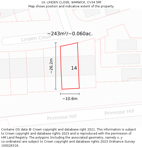 14, LINDEN CLOSE, WARWICK, CV34 5RF: Plot and title map