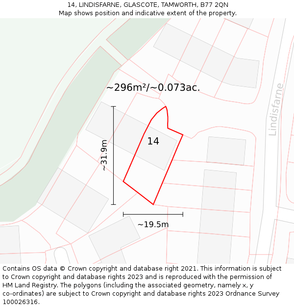 14, LINDISFARNE, GLASCOTE, TAMWORTH, B77 2QN: Plot and title map