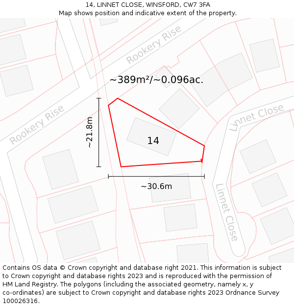 14, LINNET CLOSE, WINSFORD, CW7 3FA: Plot and title map
