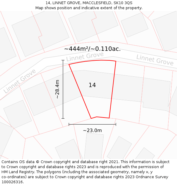 14, LINNET GROVE, MACCLESFIELD, SK10 3QS: Plot and title map